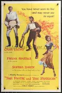 9t1851 PRIDE & THE PASSION 1sh 1957 art of Cary Grant w/sword, Frank Sinatra w/whip, Sophia Loren!
