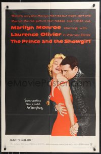 9t1853 PRINCE & THE SHOWGIRL 1sh 1957 Laurence Olivier nuzzles sexy Marilyn Monroe's shoulder!