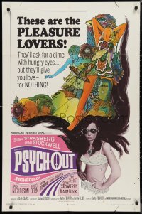 9t1859 PSYCH-OUT 1sh 1968 AIP, psychedelic drugs, sexy pleasure lover Susan Strasberg, Dick Clark!