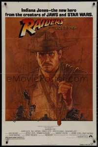9t1867 RAIDERS OF THE LOST ARK 1sh 1981 great art of adventurer Harrison Ford by Richard Amsel
