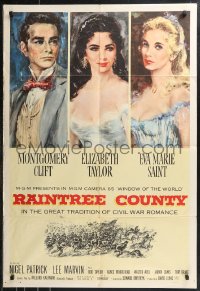 9t1869 RAINTREE COUNTY 1sh 1957 art of Montgomery Clift, Elizabeth Taylor & Eva Marie Saint!