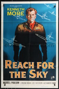 9t1873 REACH FOR THE SKY 1sh 1957 cool artwork of pilot Kenneth More in airplane!