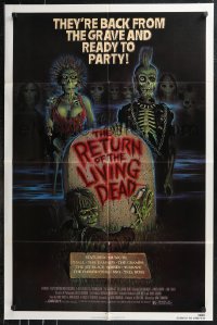 9t1882 RETURN OF THE LIVING DEAD 1sh 1985 Ramsey artwork of wacky punk rock zombies by tombstone!
