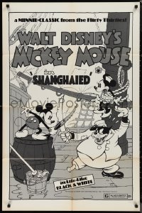 9t1938 SHANGHAIED 1sh R1974 cool art of Mickey Mouse dueling Pegleg Pete w/swordfish!