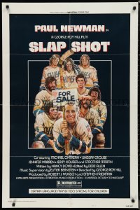 9t1953 SLAP SHOT style A 1sh 1977 hockey sports classic, great different cartoon art by R.G.!