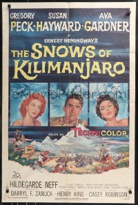 9t1966 SNOWS OF KILIMANJARO 1sh 1952 art of Gregory Peck, Susan Hayward & Ava Gardner in Africa!
