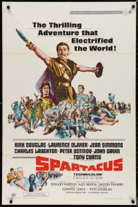 9t1986 SPARTACUS style B 1sh R1967 classic Stanley Kubrick & Kirk Douglas epic, cool gladiator art!