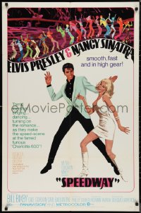 9t1987 SPEEDWAY 1sh 1968 art of Elvis Presley dancing with sexy Nancy Sinatra in boots!