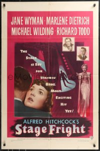 9t1994 STAGE FRIGHT 1sh 1950 Marlene Dietrich, Jane Wyman, directed by Alfred Hitchcock!