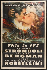 9t2016 STROMBOLI 1sh 1950 Ingrid Bergman, directed by Roberto Rossellini, cool volcano art!