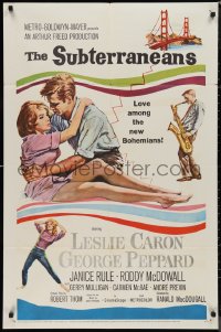 9t2019 SUBTERRANEANS 1sh 1960 from Jack Kerouac novel, art of sexy Leslie Caron & George Peppard!