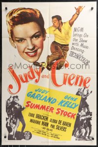 9t2022 SUMMER STOCK 1sh 1950 giant headshot of Judy Garland & Gene Kelly dancing in mid-air!