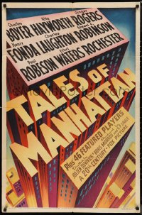 9t2040 TALES OF MANHATTAN style A 1sh 1942 cool deco title treatment art, all-star cast!