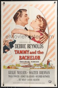 9t2043 TAMMY & THE BACHELOR 1sh 1957 artwork of Debbie Reynolds seducing Leslie Nielsen!