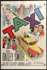 9t2045 TAXI 1sh 1953 artwork of Dan Dailey & Constance Smith in yellow cab in New York City!