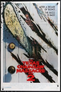 9t2056 TEXAS CHAINSAW MASSACRE PART 2 1sh 1986 Tobe Hooper horror sequel, cool Huston art!