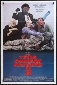 9t2055 TEXAS CHAINSAW MASSACRE PART 2 1sh 1986 Tobe Hooper horror sequel, cool family portrait!