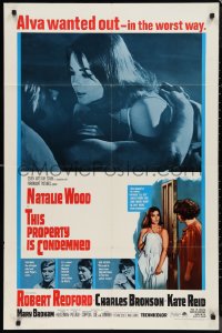 9t2078 THIS PROPERTY IS CONDEMNED 1sh 1966 close up of sexy Natalie Wood & Robert Redford in bed!