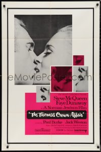 9t2082 THOMAS CROWN AFFAIR 1sh 1968 classic kiss close up of Steve McQueen & sexy Faye Dunaway!