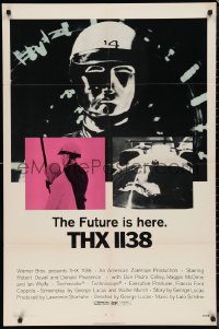 9t2090 THX 1138 1sh 1971 first George Lucas, Robert Duvall, bleak sci-fi, double inset images!