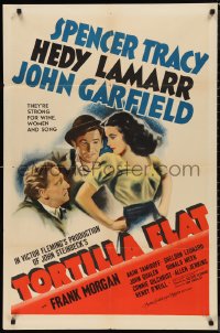 9t2102 TORTILLA FLAT style D 1sh 1942 art of Spencer Tracy, pretty Hedy Lamarr & John Garfield!