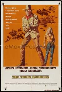 9t2106 TRAIN ROBBERS 1sh 1973 full-length Tanenbaum art of cowboy John Wayne & sexy Ann-Margret!