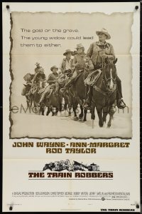 9t2107 TRAIN ROBBERS style B 1sh 1973 cowboy John Wayne & Ann-Margret on horseback!