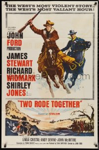 9t2116 TWO RODE TOGETHER 1sh 1961 John Ford, art of James Stewart & Richard Widmark on horses!
