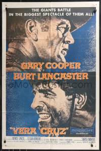 9t2128 VERA CRUZ 1sh R1960s best close up artwork of intense cowboys Gary Cooper & Burt Lancaster!
