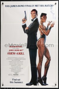 9t2134 VIEW TO A KILL advance 1sh 1985 art of Roger Moore & Jones by Goozee over white background!