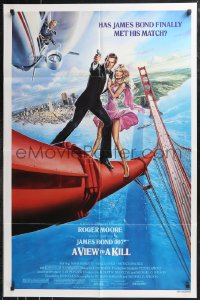 9t2136 VIEW TO A KILL style B 1sh 1985 Goozee art of Moore as Bond, Tanya Roberts & Walken!