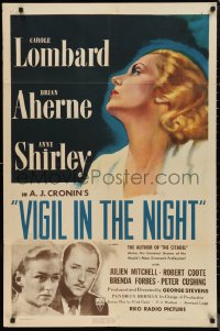 9t2137 VIGIL IN THE NIGHT 1sh 1940 great artwork of beautiful Carole Lombard, Brian Aherne!