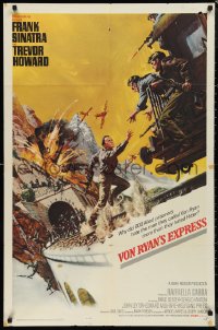 9t2141 VON RYAN'S EXPRESS 1sh 1965 Sinatra chasing train in WWII by McCarthy, yellow background!