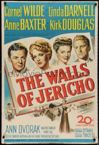 9t2146 WALLS OF JERICHO 1sh 1948 art of Cornel Wilde, Darnell, Ann Baxter & Kirk Douglas