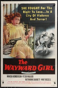 9t2152 WAYWARD GIRL 1sh 1957 great artwork of bad girl in nightie & fighting in prison!