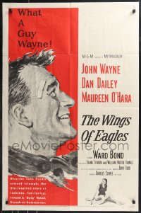 9t2176 WINGS OF EAGLES 1sh 1957 great art of Naval Aviation pilot John Wayne, sexy Maureen O'Hara!