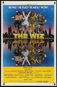 9t2181 WIZ 1sh 1978 Diana Ross, Michael Jackson, Richard Pryor, Wizard of Oz, art by Victor Gadino!