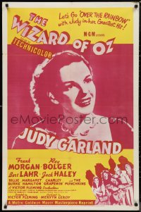 9t2183 WIZARD OF OZ 1sh R1955 Judy Garland in MGM's entertainment of 1000 delights, pink design!