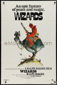 9t2185 WIZARDS 1sh 1977 Ralph Bakshi directed animation, cool fantasy art by William Stout!