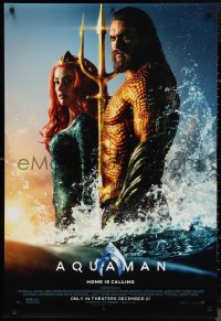 9w1066 AQUAMAN advance DS 1sh 2018 DC, Momoa in title role with sexy Amber Heard, home is calling!