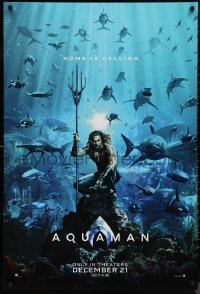9w1065 AQUAMAN teaser DS 1sh 2018 DC, Jason Momoa in title role with great white sharks and more!