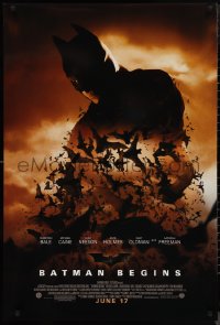 9w1081 BATMAN BEGINS advance 1sh 2005 June 17, image of Christian Bale's head surrounded by bats!