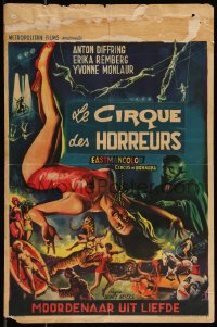 9w0664 CIRCUS OF HORRORS Belgian 1960 outrageous horror art of sexy trapeze girl hanging by neck!