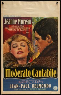 9w0701 MODERATO CANTABILE Belgian 1960 different close up of Jeanne Moreau & Jean-Paul Belmondo!