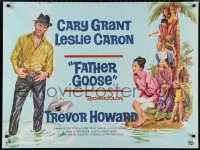9w0755 FATHER GOOSE British quad 1965 captain Cary Grant, pretty Leslie Caron & girls, rare!