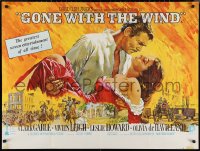9w0763 GONE WITH THE WIND British quad R1970s Terpning art of Gable & Leigh over burning Atlanta!