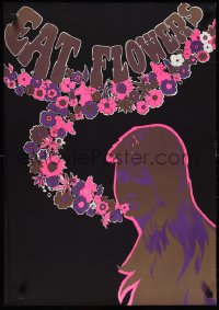 9w0219 EAT FLOWERS 20x29 Dutch commercial poster 1960s psychedelic Slabbers art of woman & flowers!