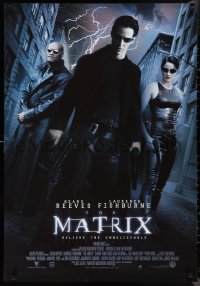 9w0226 MATRIX 27x39 French commercial poster 1999 Reeves, Moss, Fishburne, Wachowskis, lightning!