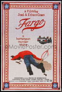 9w1163 FARGO DS 1sh 1996 a homespun murder story from Coen Brothers, Dormand, needlepoint design!