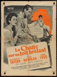 9w0937 CAT ON A HOT TIN ROOF French 24x31 1958 Newman, Elizabeth Taylor as Maggie the Cat, rare!